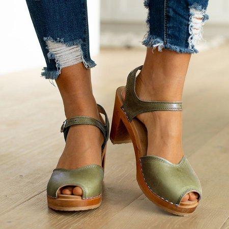 Orange Peep Toe Casual Sandals - Pavacat