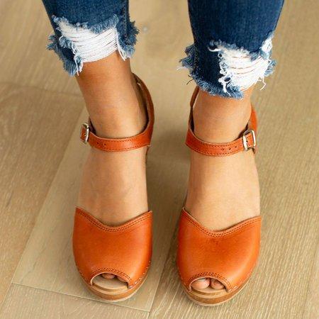 Orange Peep Toe Casual Sandals - Pavacat