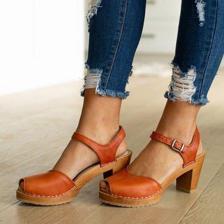 Orange Peep Toe Casual Sandals - Pavacat