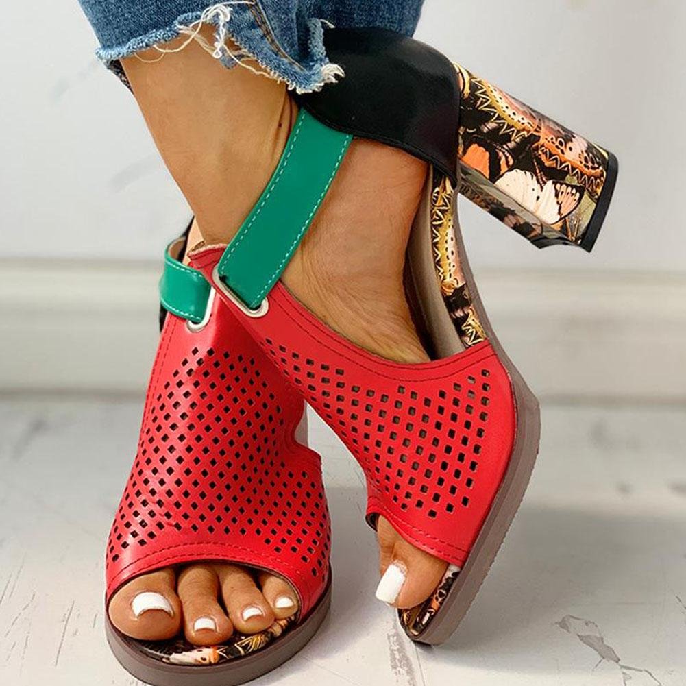 Party Print Block High Heels Sandals - Pavacat