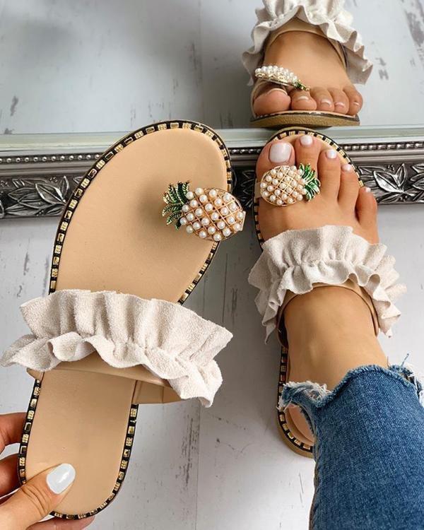 Pineapple Pearl Flat Toe Beach Sandals - Pavacat