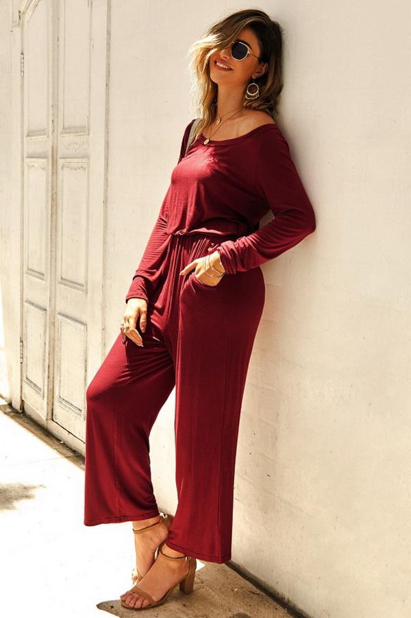 Plain Off The Shoulder Jumpsuit - Pavacat