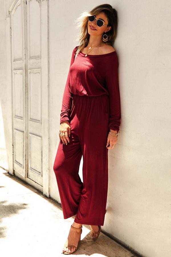 Plain Off The Shoulder Jumpsuit - Pavacat