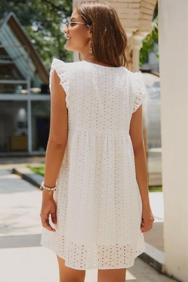 Plain Short Sleeve Lace Dress - Pavacat