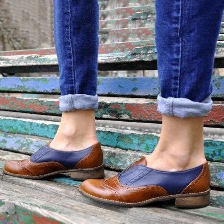 Plus Size Color Block Oxford Shoes Casual Pu Slip On Loafers - Pavacat