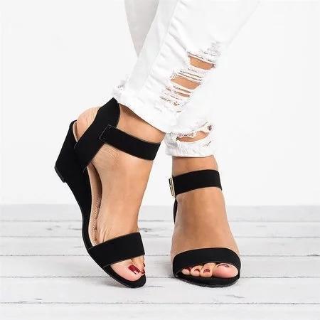 Plus Size Wedges Adjustable Buckle Wedge Sandals Sandals xiaolai US5.5(LABEL SIZE 35) Black 