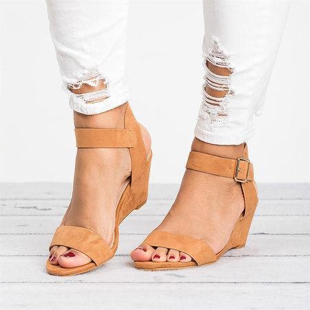 Plus Size Wedges Adjustable Buckle Wedge Sandals Sandals xiaolai US5.5(LABEL SIZE 35) Camel 