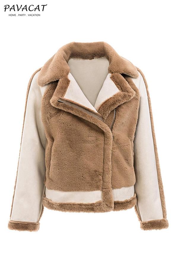 Plush Faux Fur Zipper Jacket Coat Simplee 