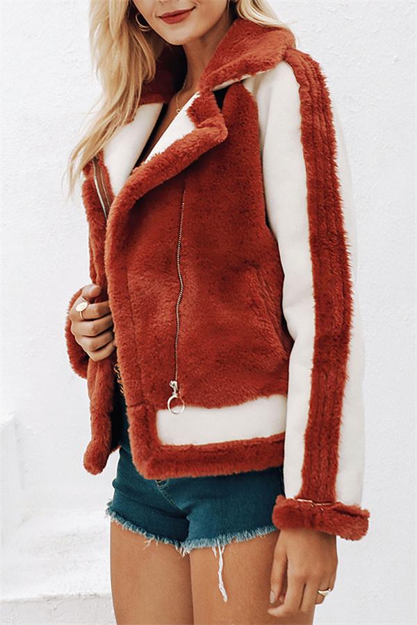 Plush Faux Fur Zipper Jacket Coat Simplee 