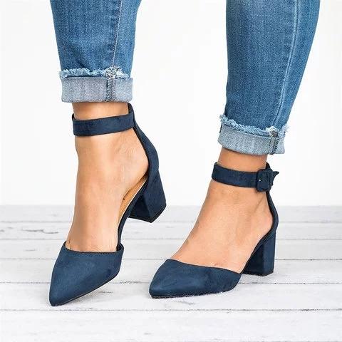 Pointed Toe Chunky Heel Pumps Adjustable Buckle Heel Sandals Sandals Pavacat 