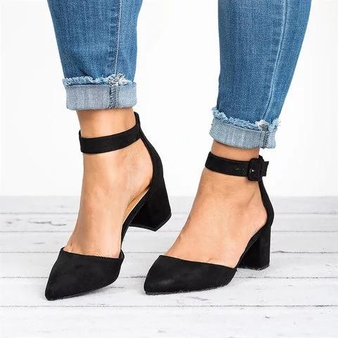 Pointed Toe Chunky Heel Pumps Adjustable Buckle Heel Sandals Sandals Pavacat 