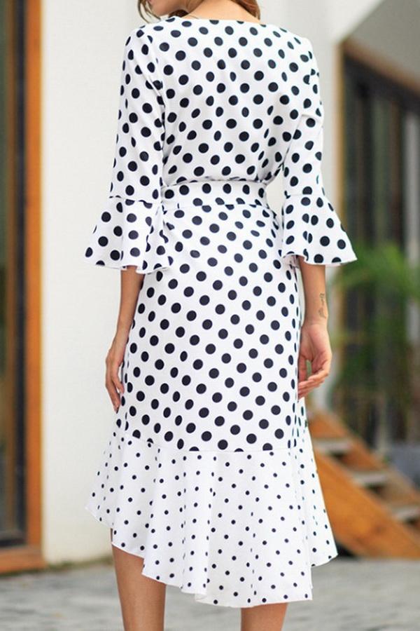 Polka Dot Irregular Belt Dress - Pavacat