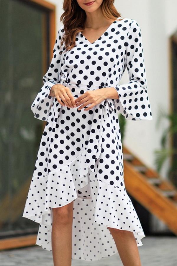 Polka Dot Irregular Belt Dress - Pavacat