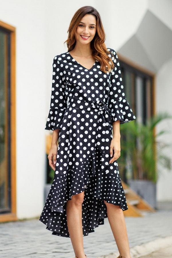 Polka Dot Irregular Belt Dress - Pavacat