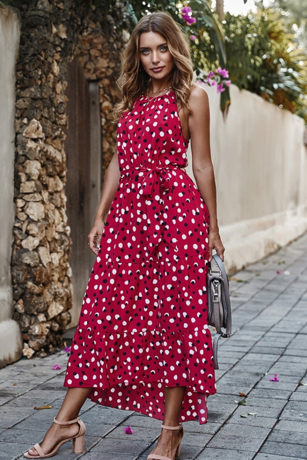 Polka Dot Lace Up Holiday Dress - Pavacat