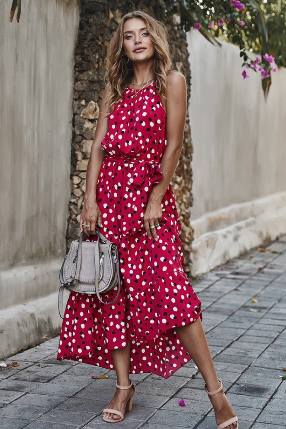 Polka Dot Lace Up Holiday Dress - Pavacat