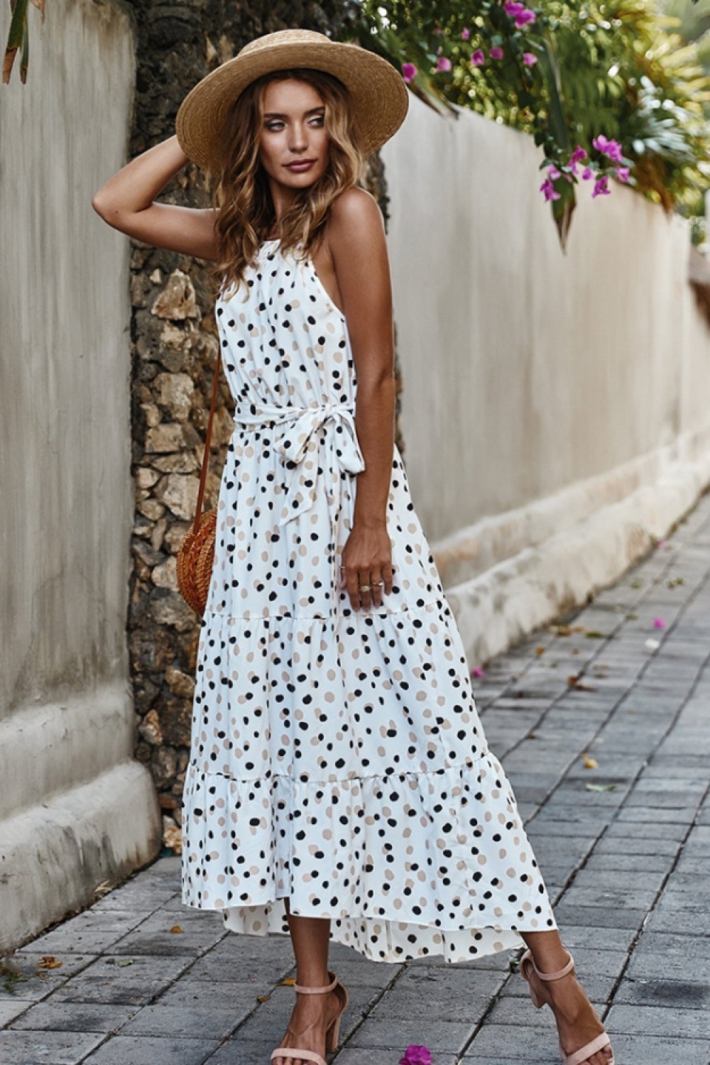 Polka Dot Lace Up Holiday Dress - Pavacat