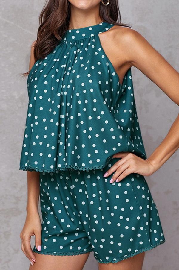 Polka-dot Loose Floral Casual Jumpsuits - Pavacat