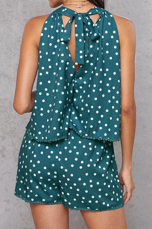 Polka-dot Loose Floral Casual Jumpsuits - Pavacat