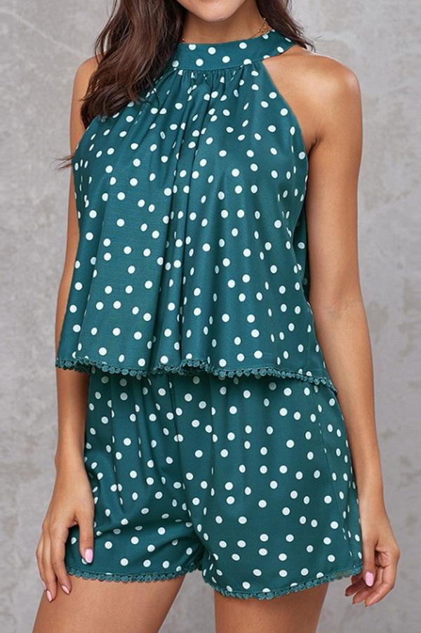 Polka-dot Loose Floral Casual Jumpsuits - Pavacat