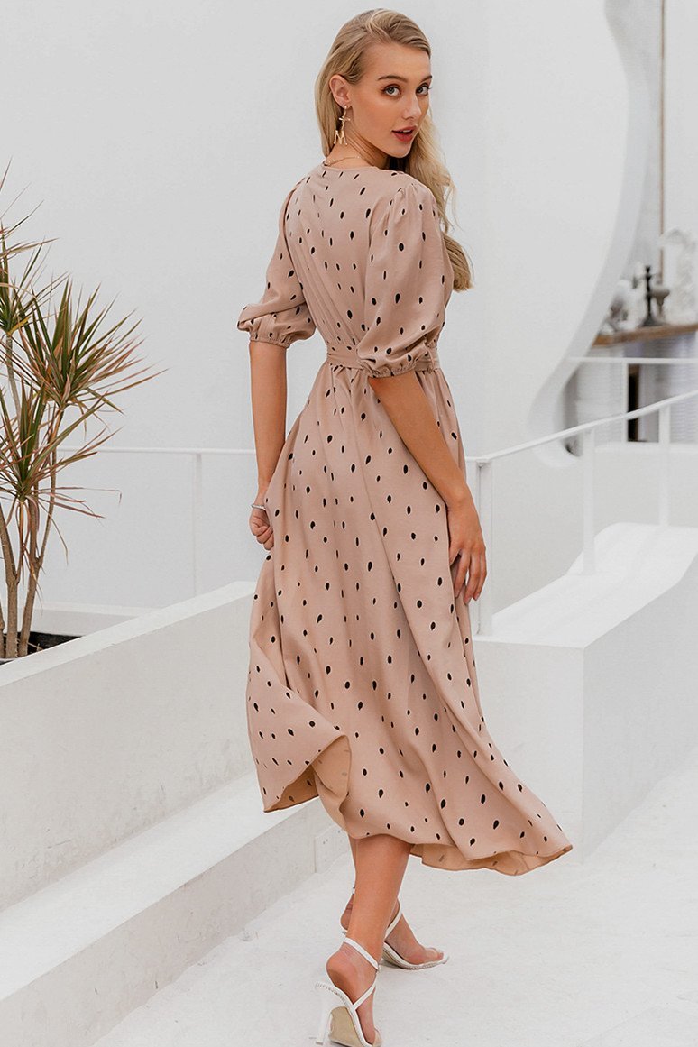 Polka Dot Wrap Puff sleeve Dress - Pavacat