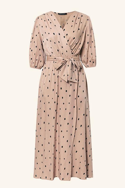 Polka Dot Wrap Puff sleeve Dress - Pavacat