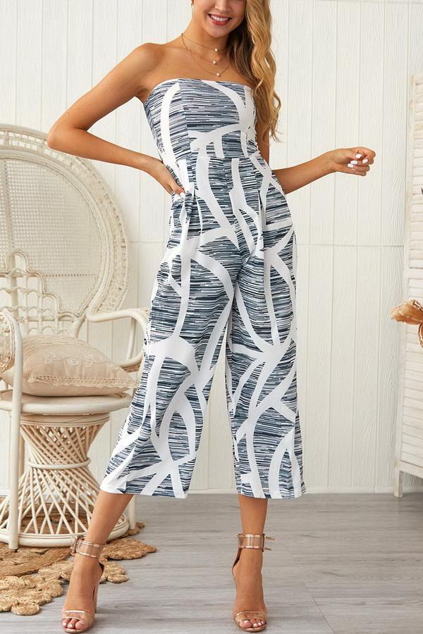 Print Strapless Wide-leg Jumpsuit - Pavacat