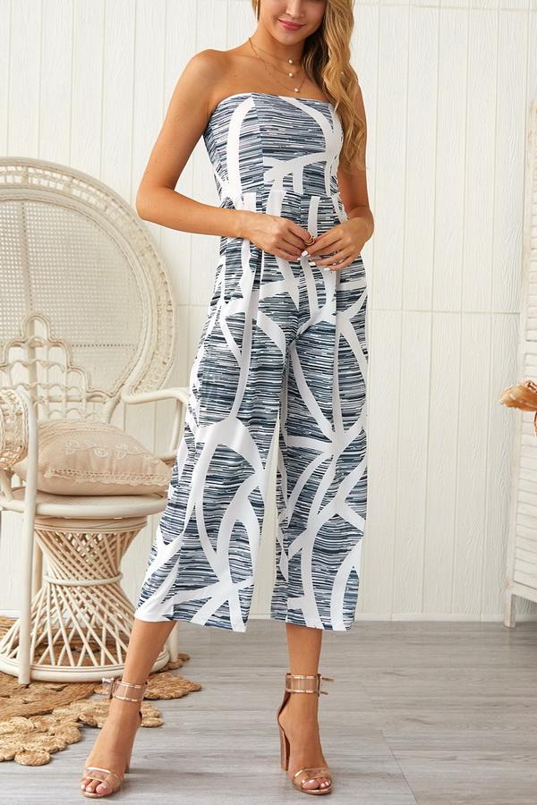 Print Strapless Wide-leg Jumpsuit - Pavacat