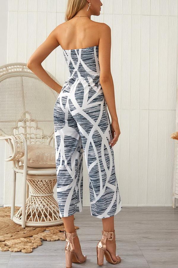 Print Strapless Wide-leg Jumpsuit - Pavacat