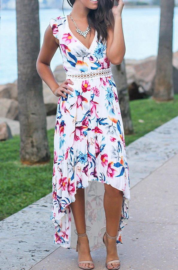 Vestido evasé estampado con cuello en V