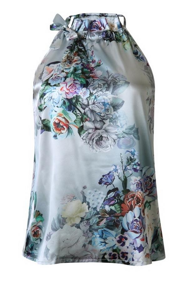 Printed Off-shoulder Slim Sleeveless T-shirt Blouses & Shirts 5201906191605 