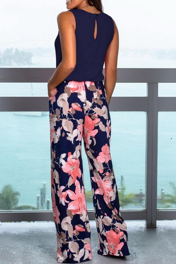 Printed Pocket Button Ankle Length Jumpsuit Jumpsuits & Rompers 5201906191605 