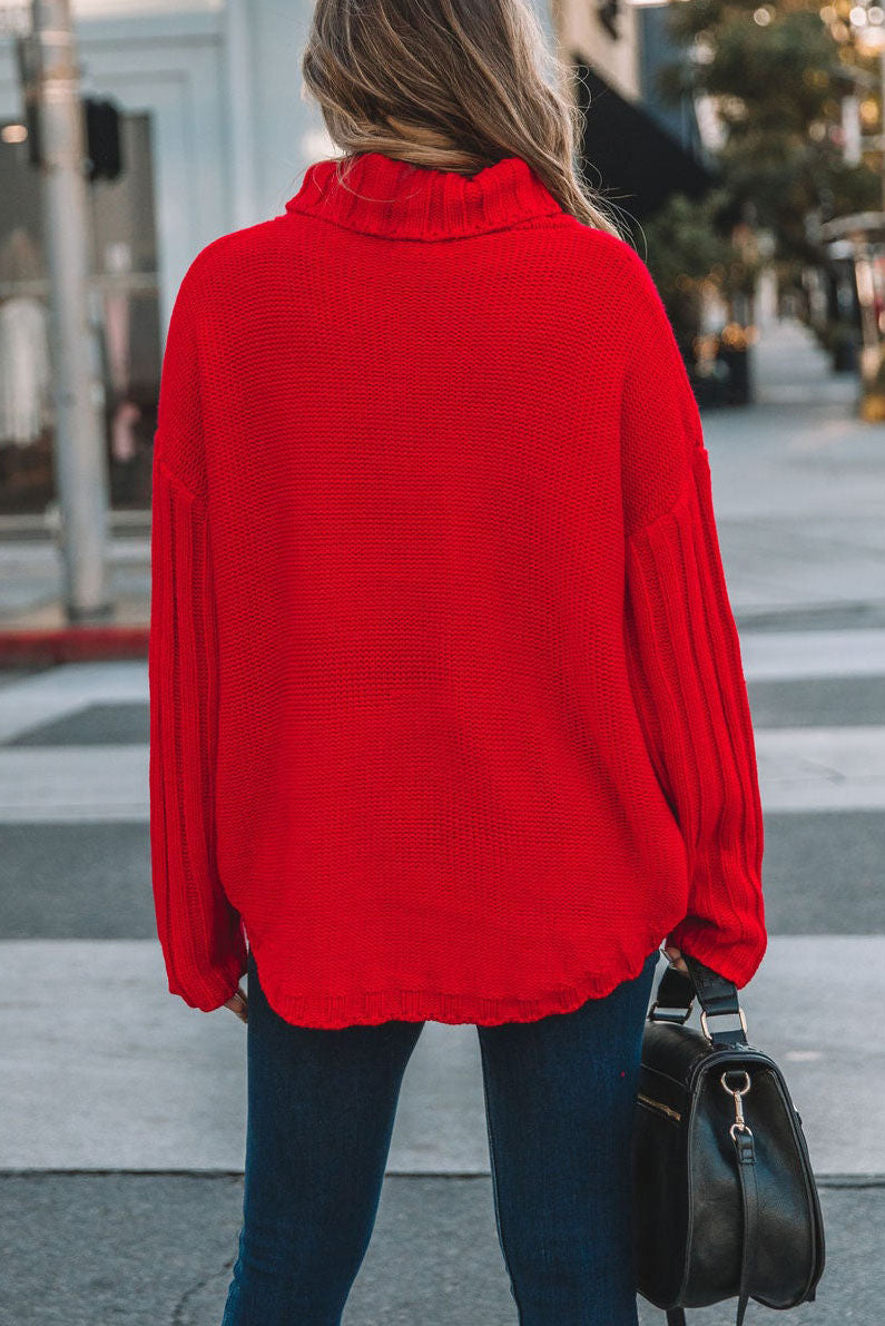 Oversized Turtleneck Kangaroo Pocket Knit Sweater