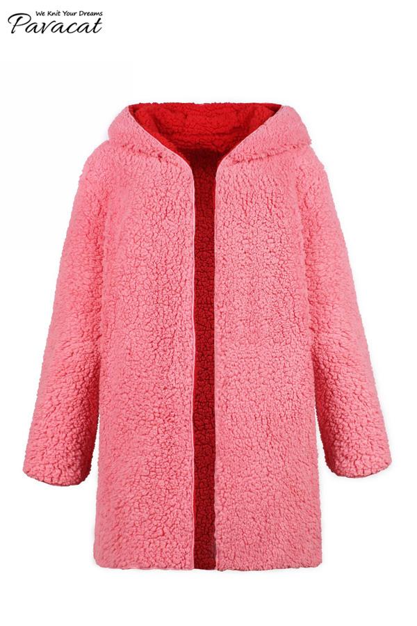 Reversible Faux Lambswool Thick Jacket Coat Simplee 