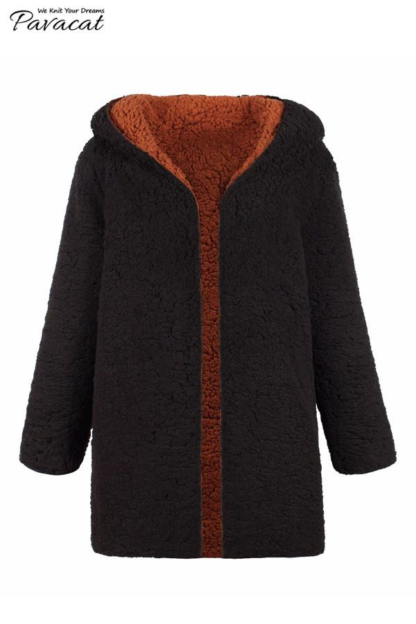 Reversible Faux Lambswool Thick Jacket Coat Simplee 