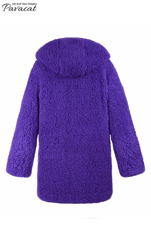 Reversible Faux Lambswool Thick Jacket - Purple/Black Coat Simplee 