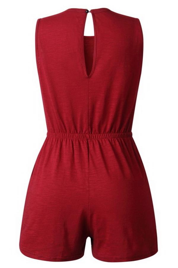 Round-necked Pocket Drawstring Waist Jumpsuit Jumpsuits & Rompers 5201906191605 