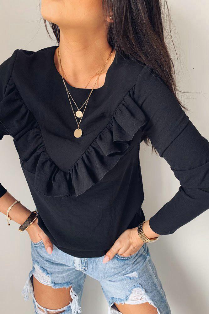 Ruffle Round Neck Long Sleeve Top - Pavacat