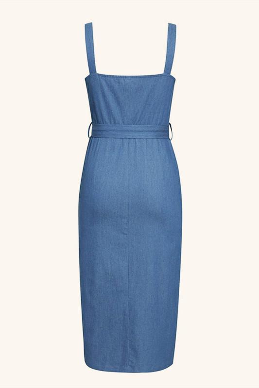 Sleeveless Button Long Denim Dress - Pavacat