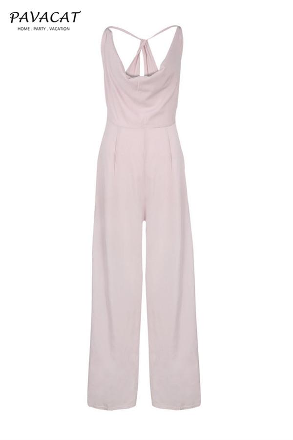 Sleeveless V Neck Slim Jumpsuit Jumpsuits & Rompers 5201812281308 L pink 