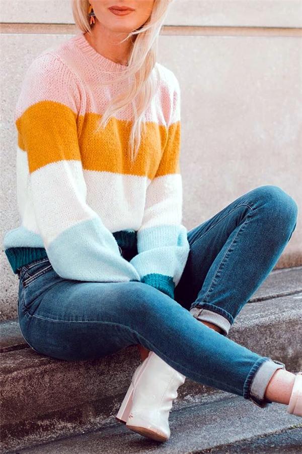 Soft Wide Striped Mohair Sweater Pullover Pavacat 