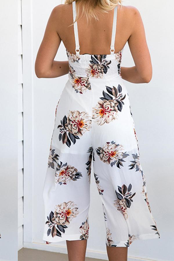 Spaghetti Strap Sleeveless Floral Loose Jumpsuits Jumpsuits & Rompers 5201804251627 