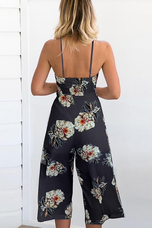 Spaghetti Strap Sleeveless Floral Loose Jumpsuits Jumpsuits & Rompers 5201804251627 