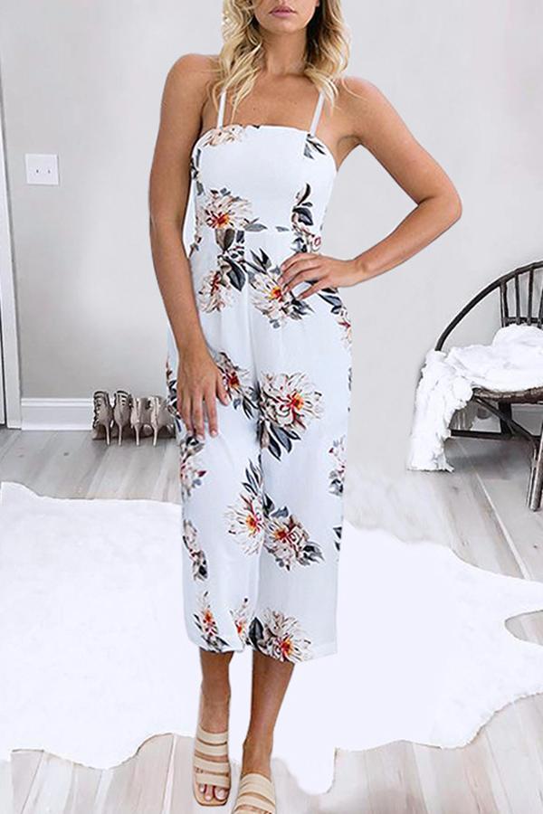 Spaghetti Strap Sleeveless Loose Floral Jumpsuit Jumpsuits & Rompers 5201804251627 