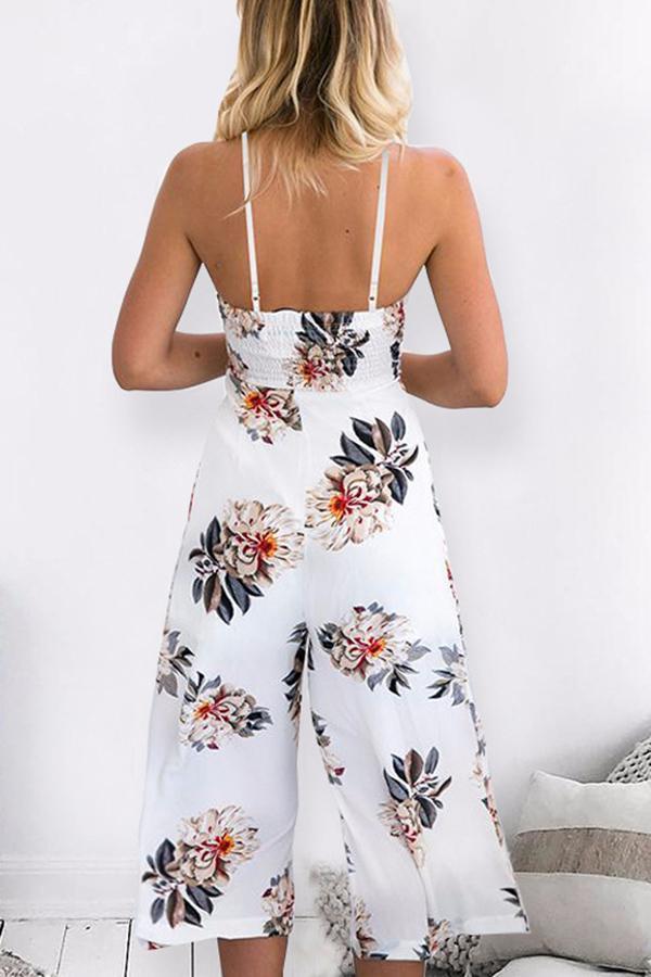 Spaghetti Strap Sleeveless Loose Floral Jumpsuit Jumpsuits & Rompers 5201804251627 