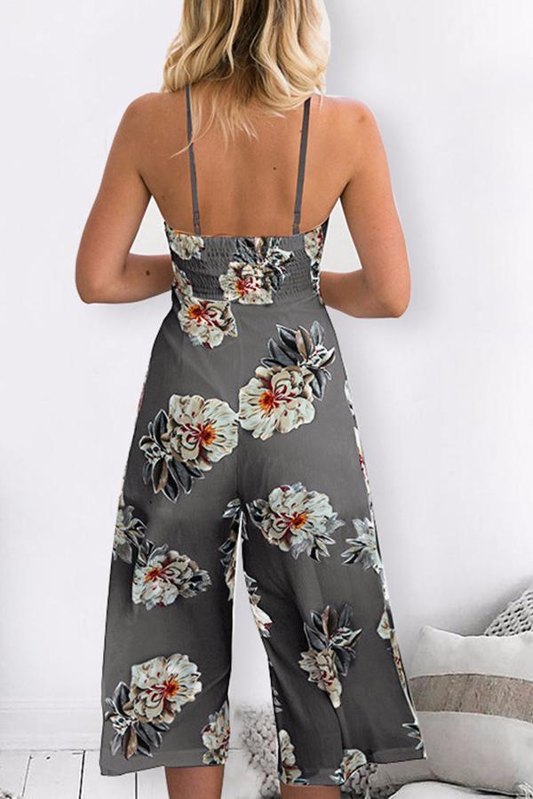 Spaghetti Strap Sleeveless Loose Floral Jumpsuit Jumpsuits & Rompers 5201804251627 