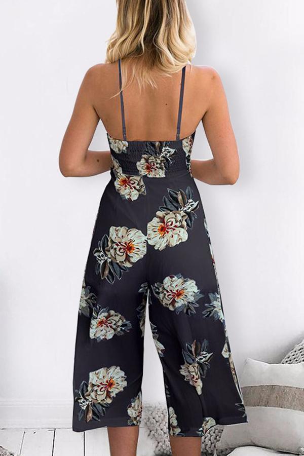 Spaghetti Strap Sleeveless Loose Floral Jumpsuit Jumpsuits & Rompers 5201804251627 