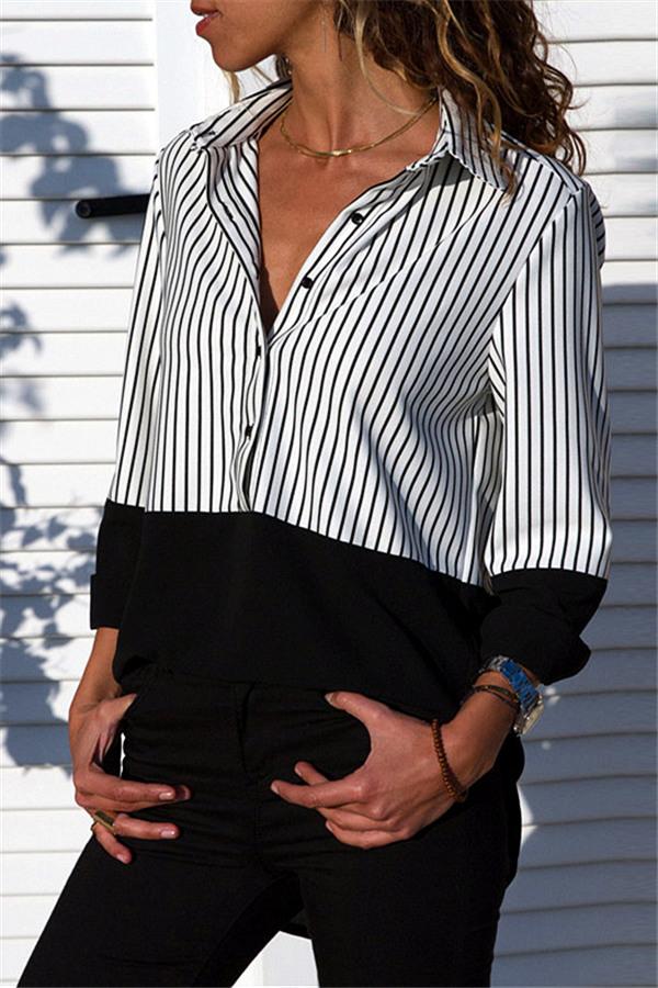 Streetwear Leisure Striped Shirt Blouses & Shirts 5201812281308 L white 