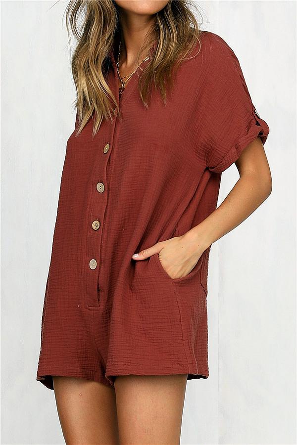 Streetwear Short Sleeve Shirt Romper - Red Jumpsuits & Rompers 5201812281531 