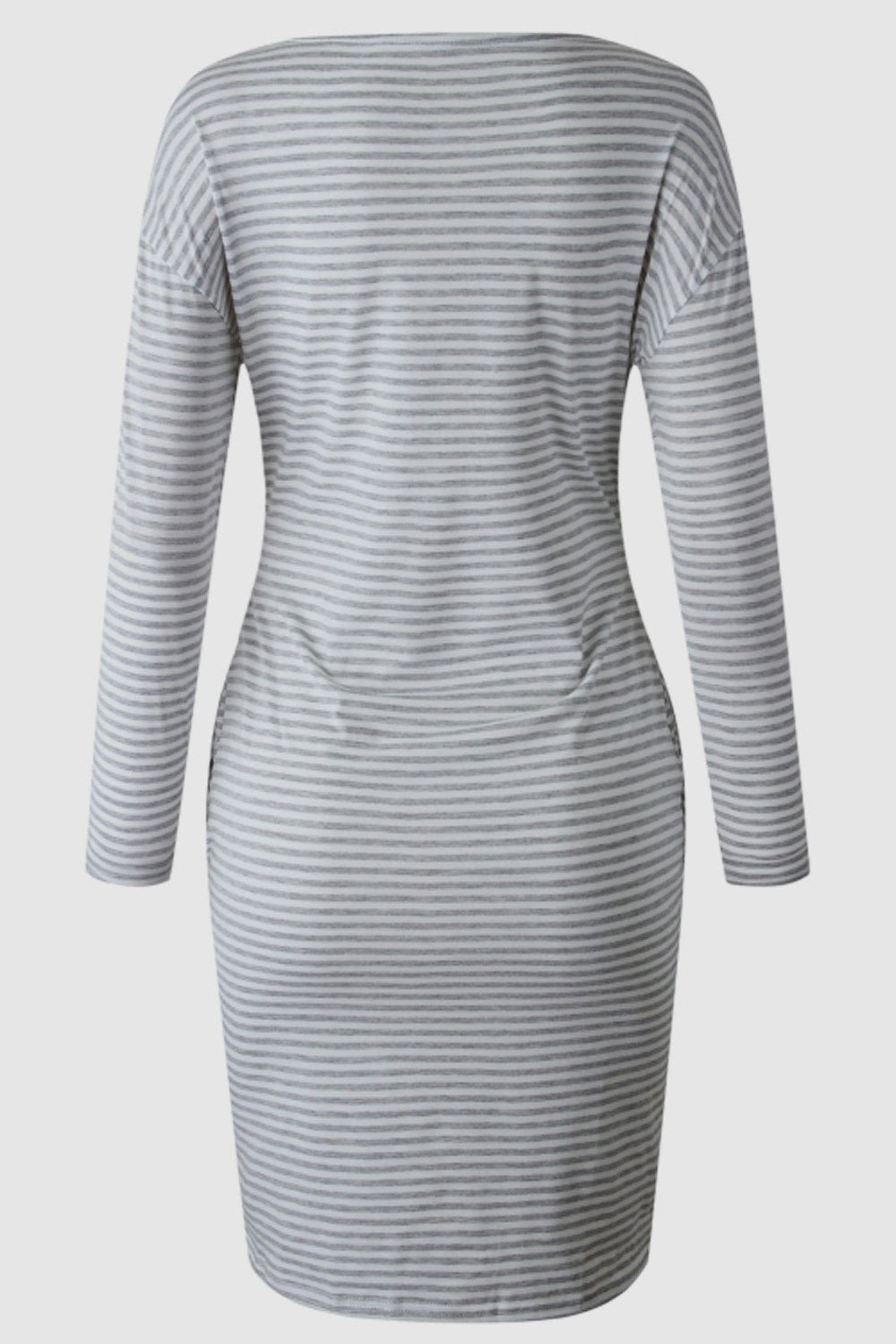 Striped Belt Long-sleeve Dress - Pavacat